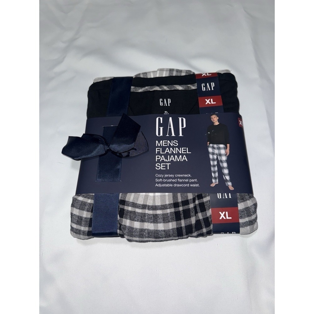 Gap Flannel Pajama Set Mens Size XL Plaid Crewneck Drawstring Stretch
